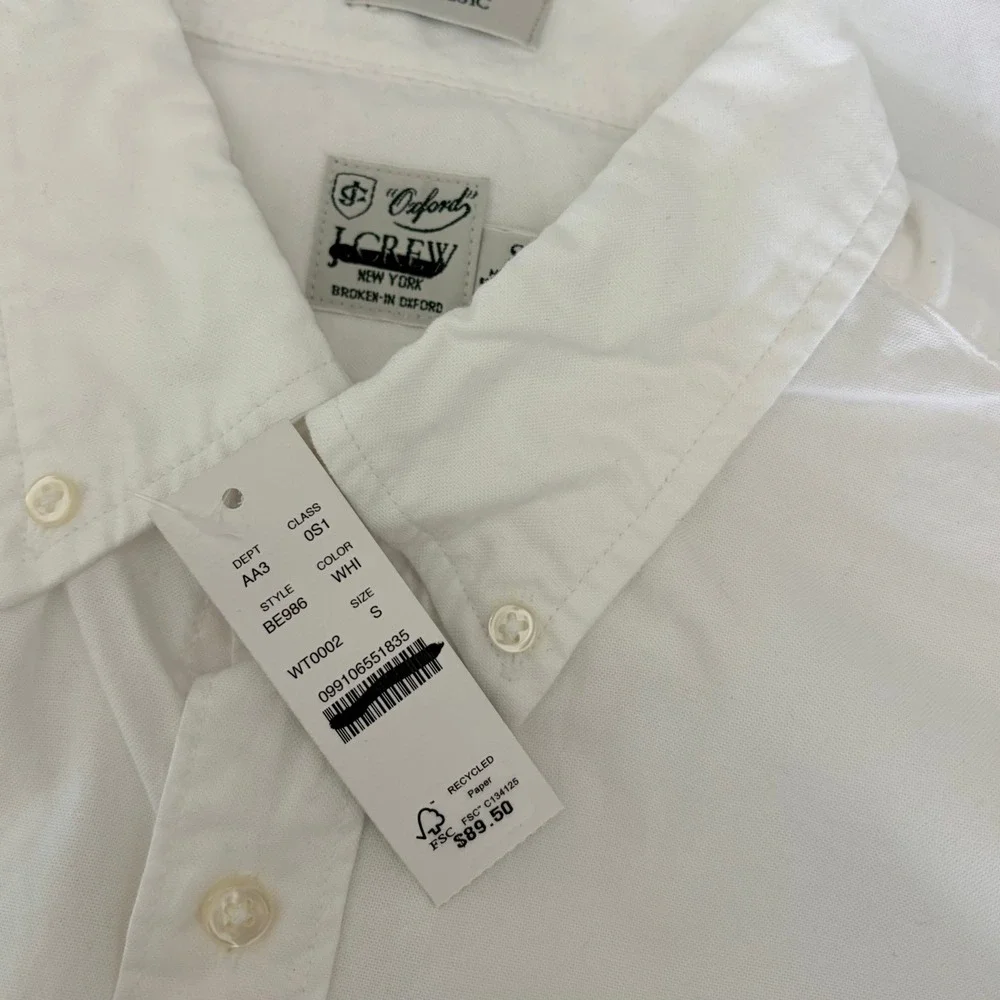 NWT!!‎ Men's J. CREW Short Sleeve Broken-In Organic Cotton Oxford Shirt White S